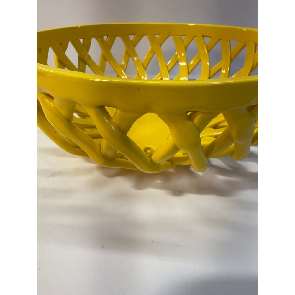 Food Network Yellow Ceramic Lattice Fruit Bowl Woven Openwork Centerpiece - Picture 4 of 11